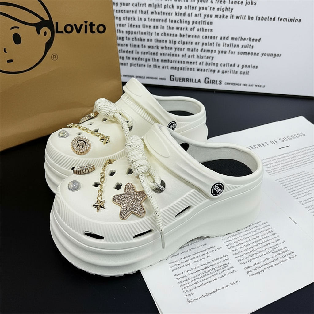 Lovito Sandálias planas elegantes e versáteis com decoração nicho para mulheres, estilo casual LFA69122 em Oferta na Shopee