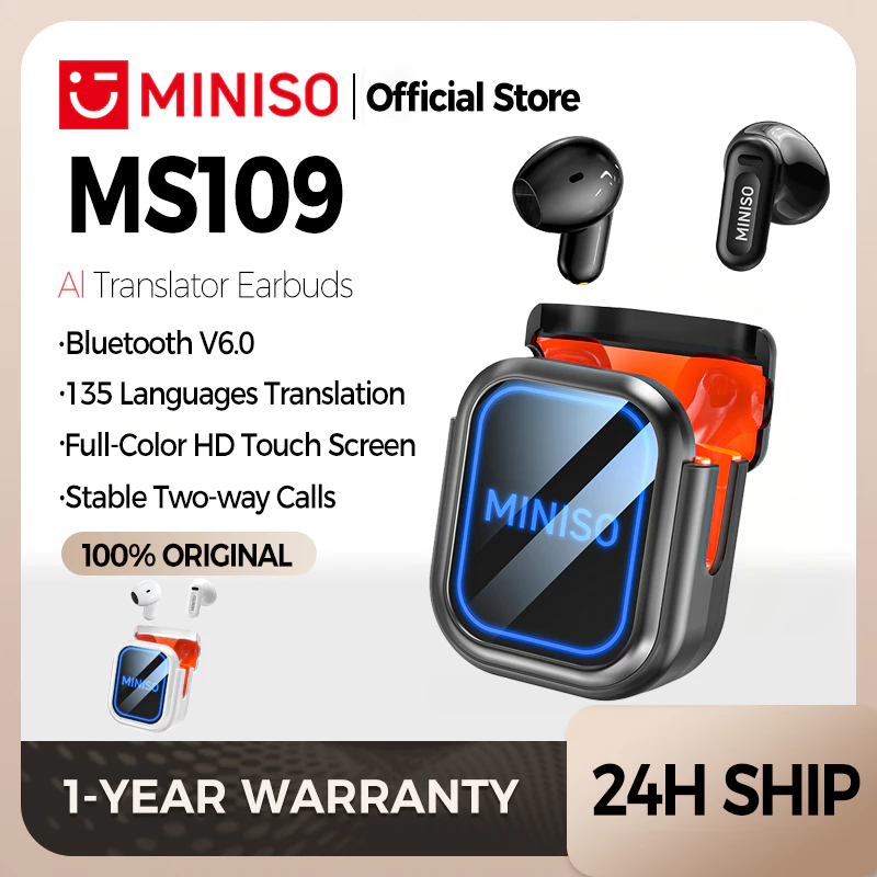 MINISO Fones de ouvido MS109 com tradução AI via Bluetooth, fones adaptáveis com cancelamento de ruído ANC, Bluetooth