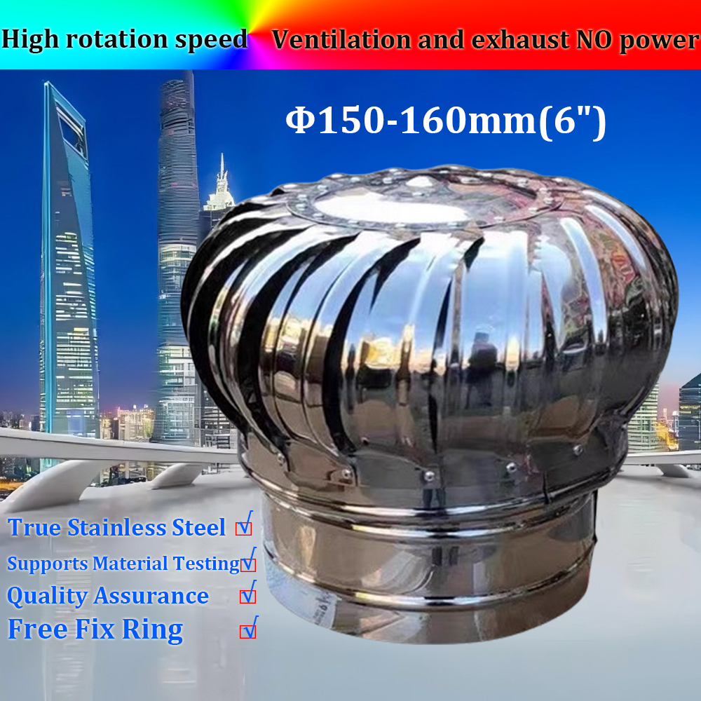 Turbina Eólica de Ventilação para Telhado em Aço Inoxidável 201/304 150mm-160mm, Exaustor para Ventilação de Telhados