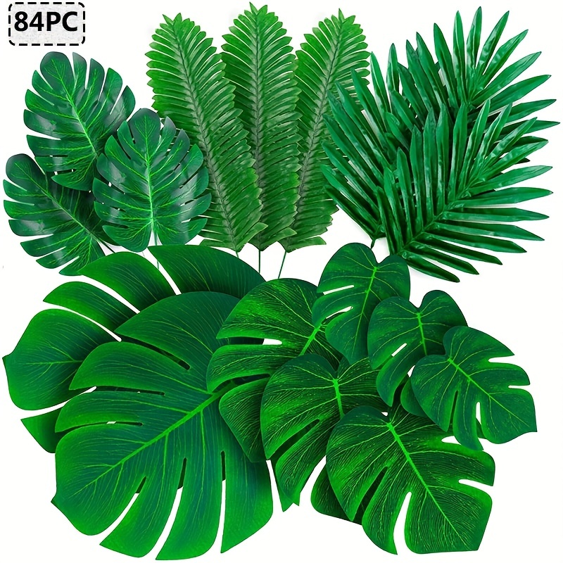 Folhas de Palma Artificiais - 21/84PC Monstera Tropical Decoração Verde para Selva, Hawaiian Luau, Mesas de Festa,