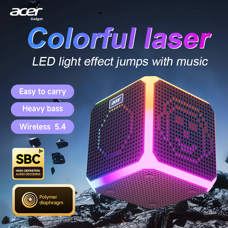 Caixa de Som Bluetooth Original Acer OSK254 Mini TWS Estéreo Bass 8W Luz RGB Rádio FM AUX Cartão TF