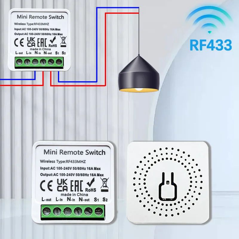 Receptor Mini Relé RF433 Interruptor Controle Remoto 16A Para Automação Residencial