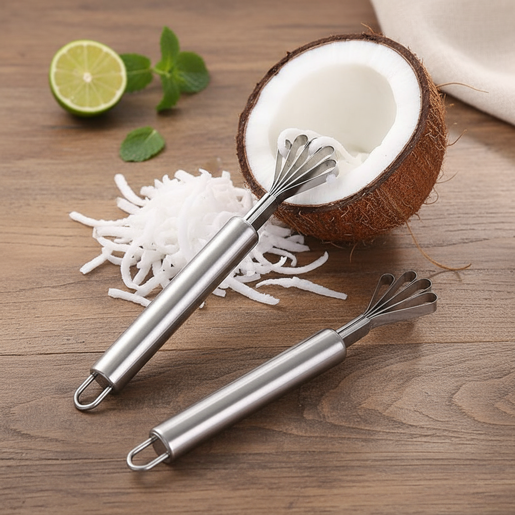 Ralador de coco de aço inoxidável, raspador de coco, ralador de batata, ralador de escamas de peixe, 1 item de cozinha.