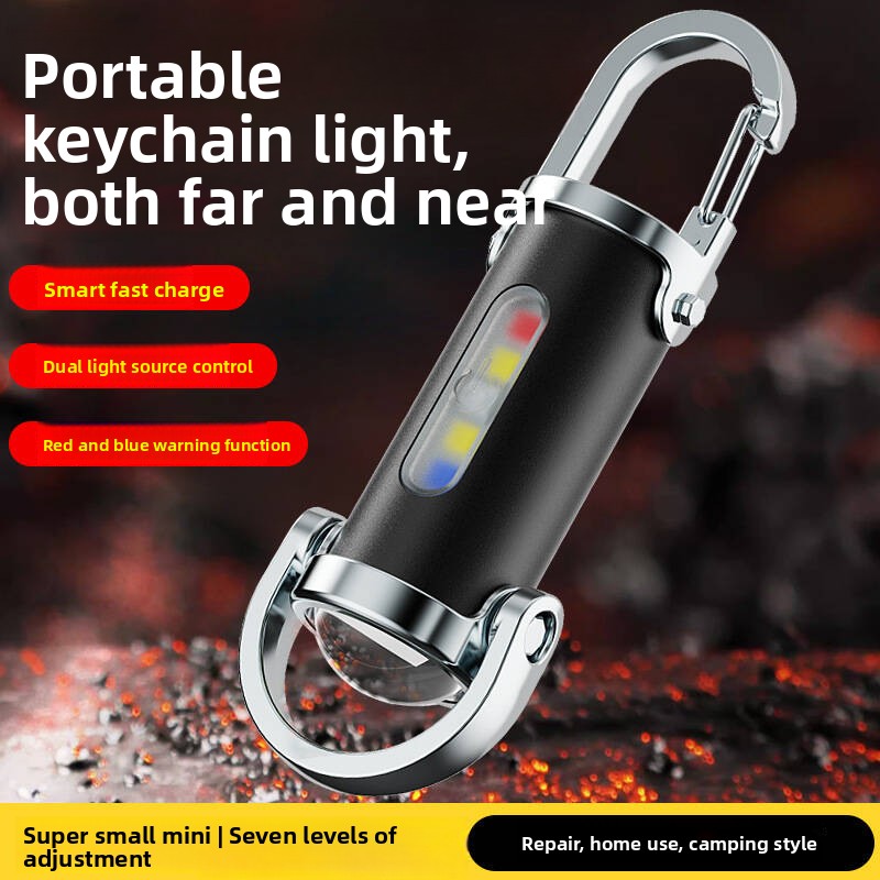 Chaveiro portátil de cintura, mini lanterna de emergência à prova d'água com carregamento USB e luz potente.