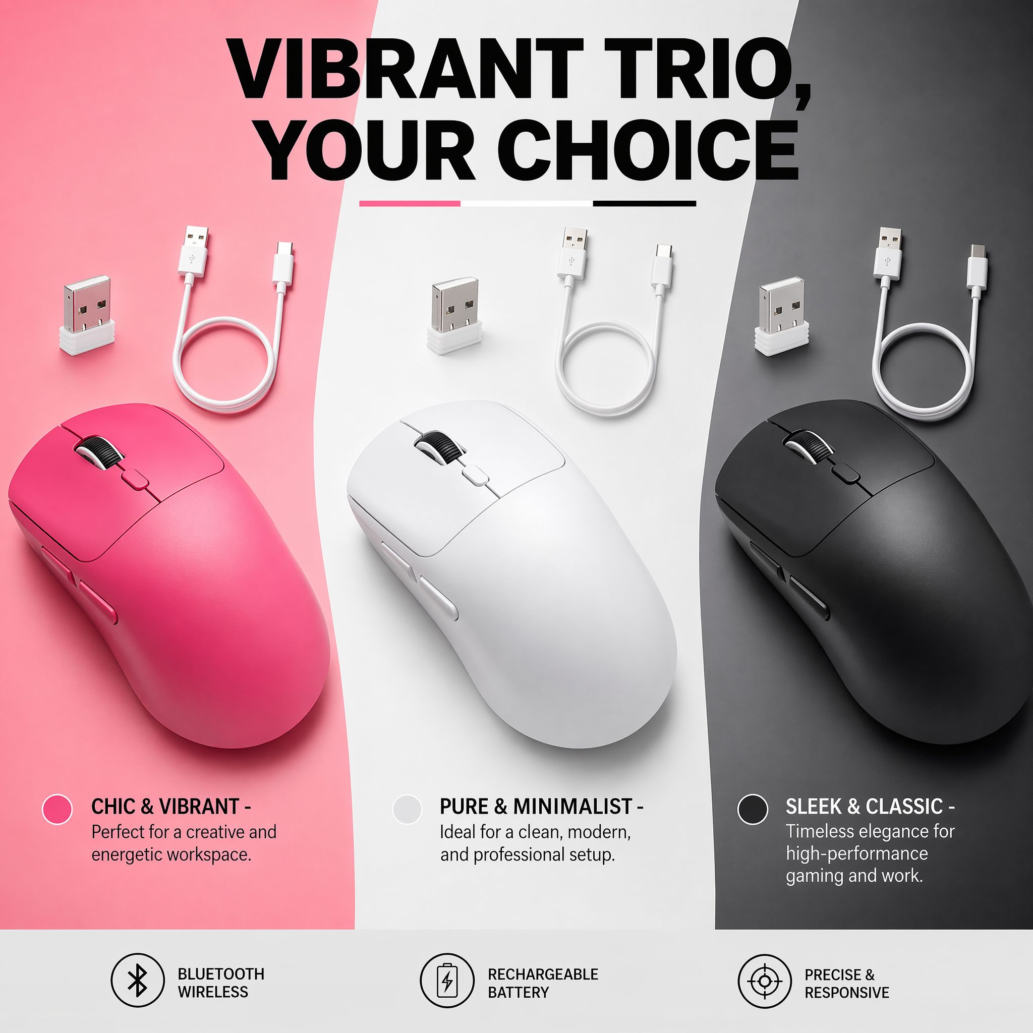 Mouse Sem Fio Ergonômico M348, 65g, Conexão Dupla Bluetooth e 2.4G, Mouse Gamer e de Escritório Recarregável com