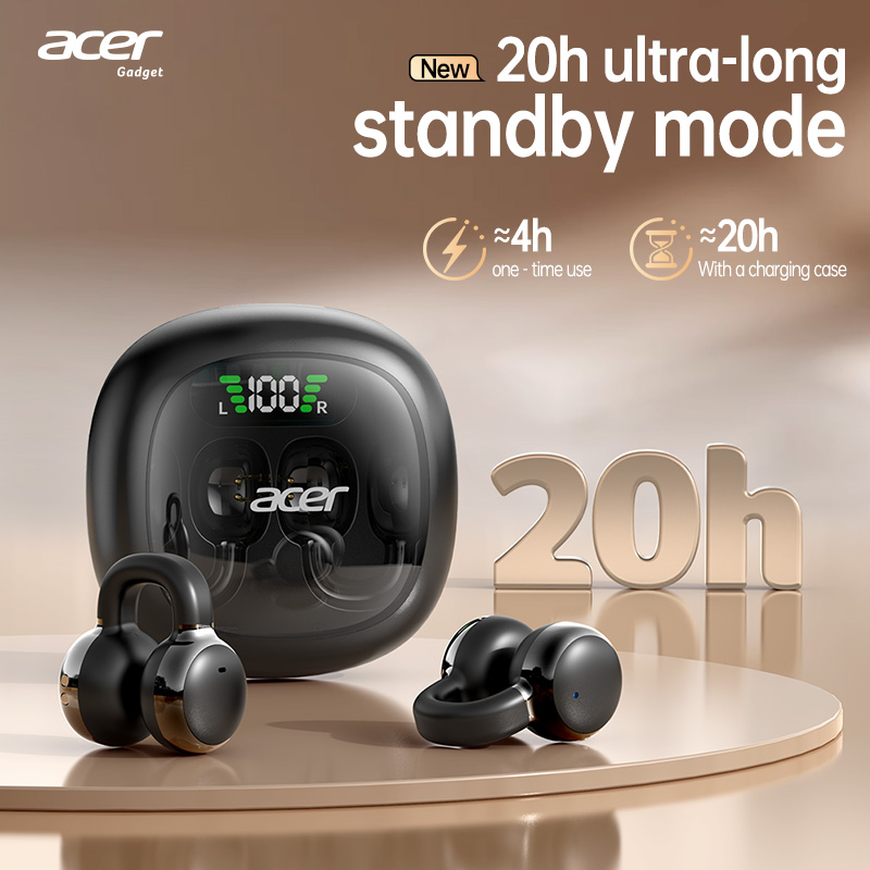 Fone de ouvido Bluetooth Acer OHR537, TWS, clipe de orelha, fones de ouvido sem fio com microfone CMOS, Bluetooth 5.4,