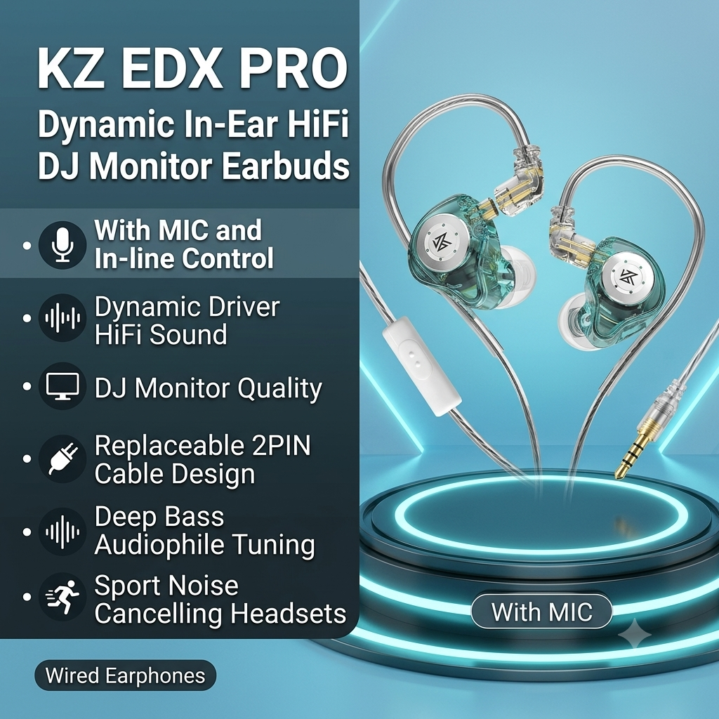 KZ Edx Pro Fones De Ouvido Intra-Auriculares Dinâmicos HiFi Dj Monitor Esportivos Com Cancelamento De Ruído Fio Graves P