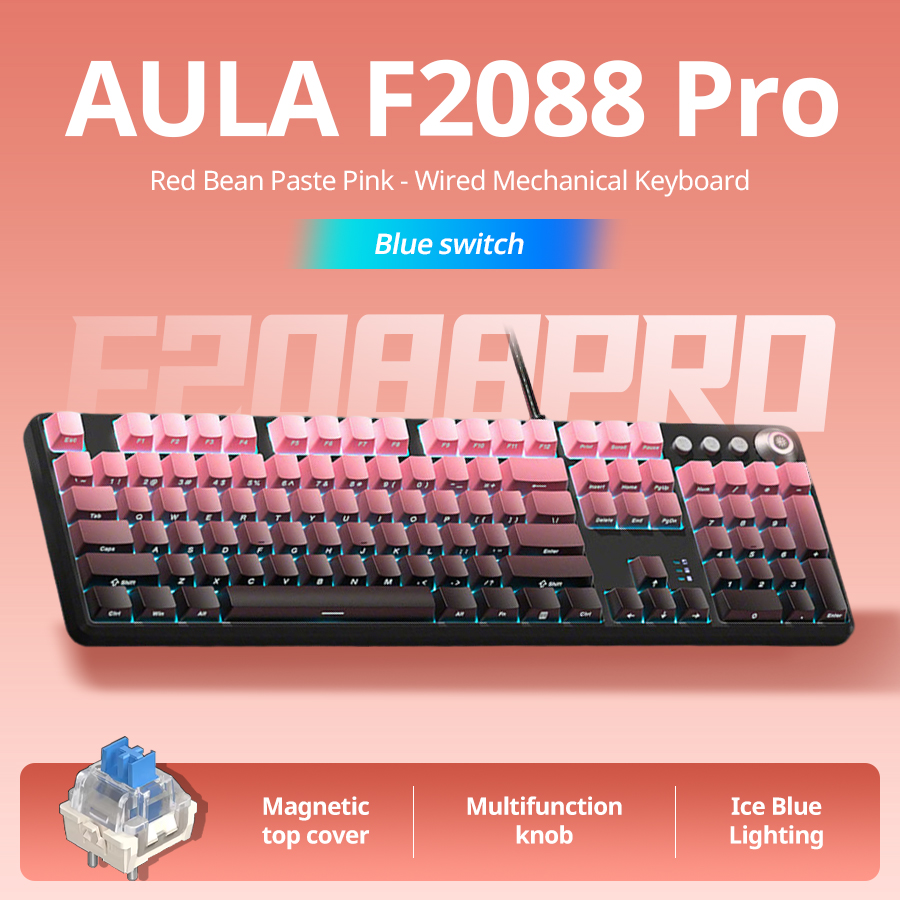Teclado mecânico com fio AULA F2088pro – teclas com gradiente gravado na lateral, 108 teclas, formato completo, para