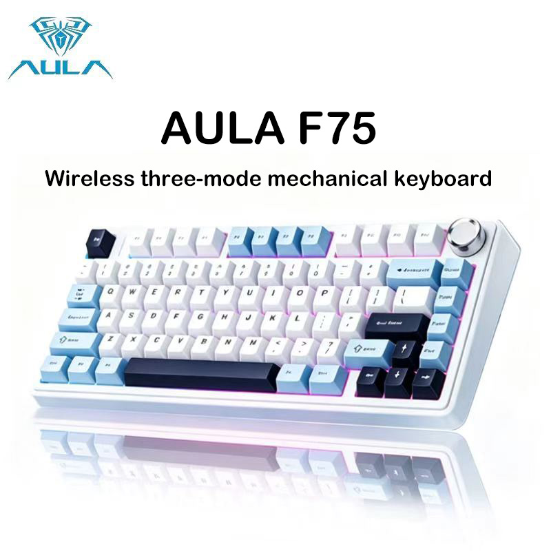 Teclado Mecânico Compacto Tri-Modo Aula F75 75%, RGB, Troca a quente, Baixa Latência, Para eSports, Escritório, Mac, PC,