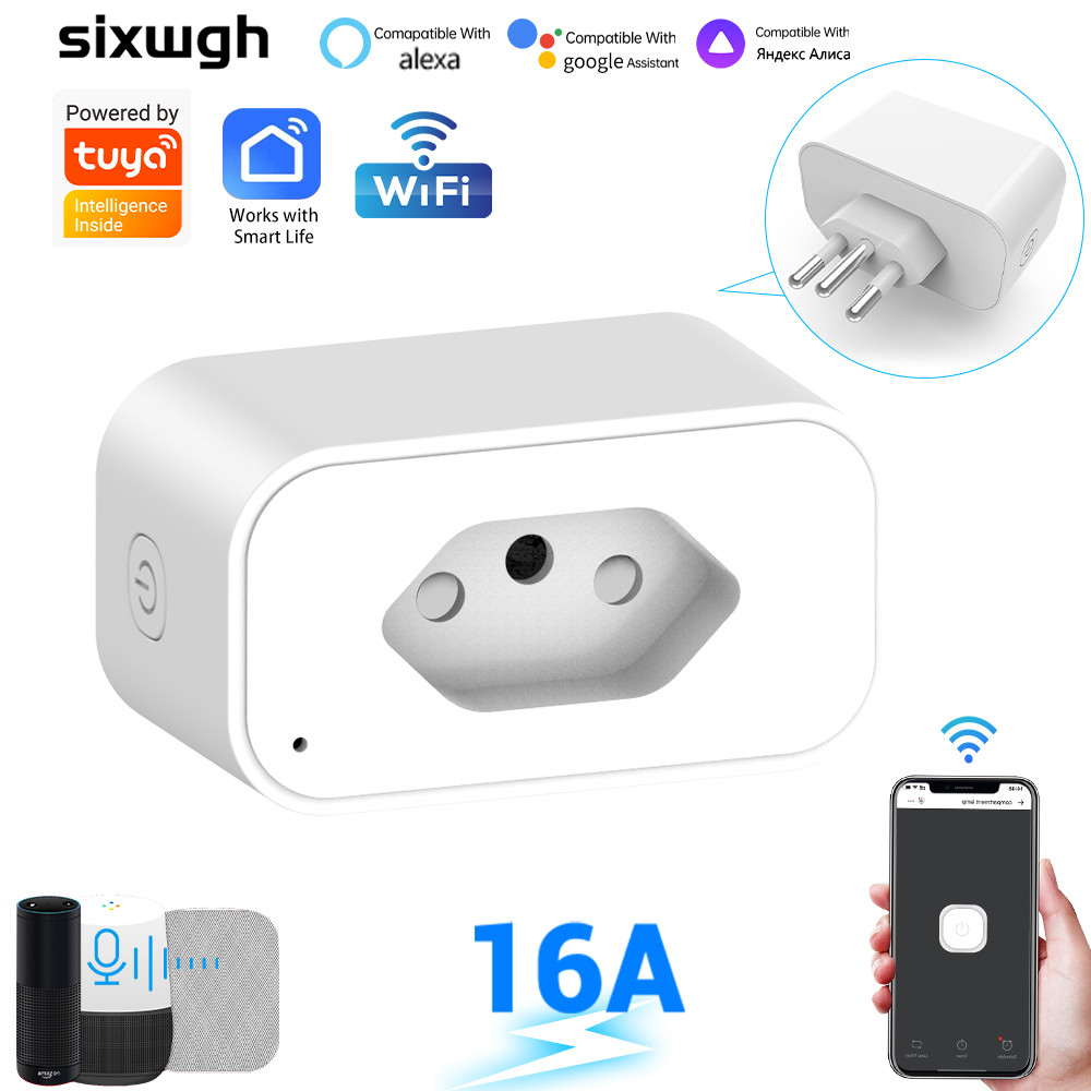 Adaptador de Tomada WiFi 16A Funciona com o Aplicativo Tuya Smart Life Controle por Voz Alexa
