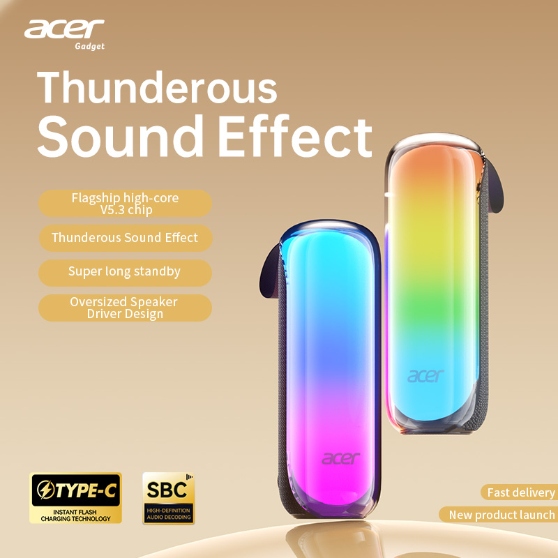 Acer OSK253 Caixa de Som Bluetooth, Estéreo TWS, Graves Potentes 10W, Rádio FM Portátil, AUX, TF, USB, Ideal para