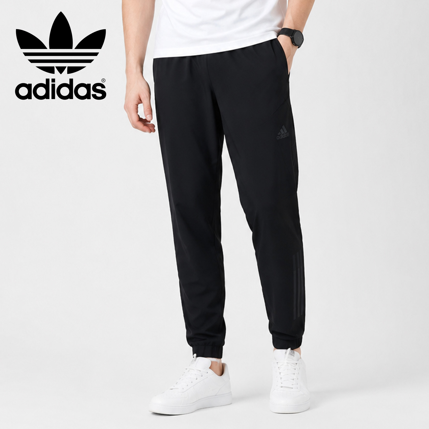 Calça esportiva casual Adidas Climacool retro, com listras laterais, masculina, preta