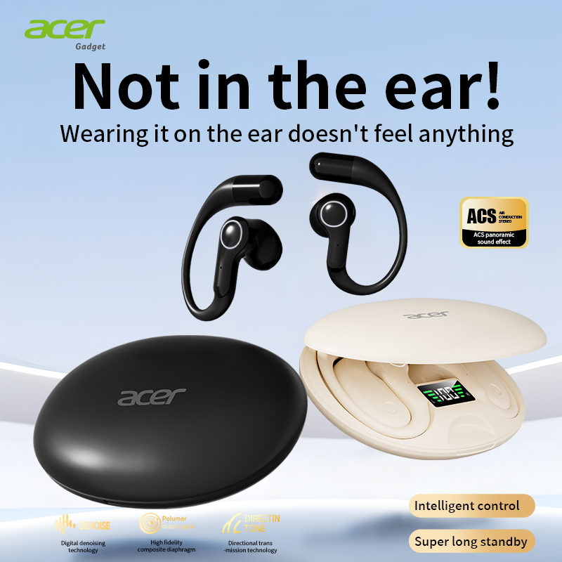 Fones de ouvido Bluetooth OHR540 com conector Type-C da Acer, com display digital, TWS estéreo e bateria de longa