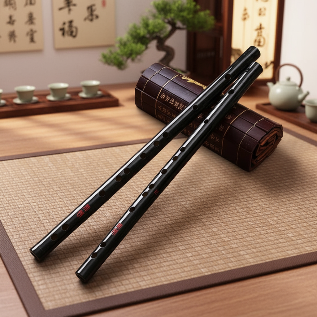Flauta de Bambu Preta Chinesa Dizi - Edição Magic Master, Teclas C D E F G, Inspirada em Wei Wuxian