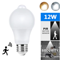 Lâmpada LED Inteligente AXUS 12W com Sensor de Movimento PIR 85-265V Liga e Desliga Automático Ativada por Movimento