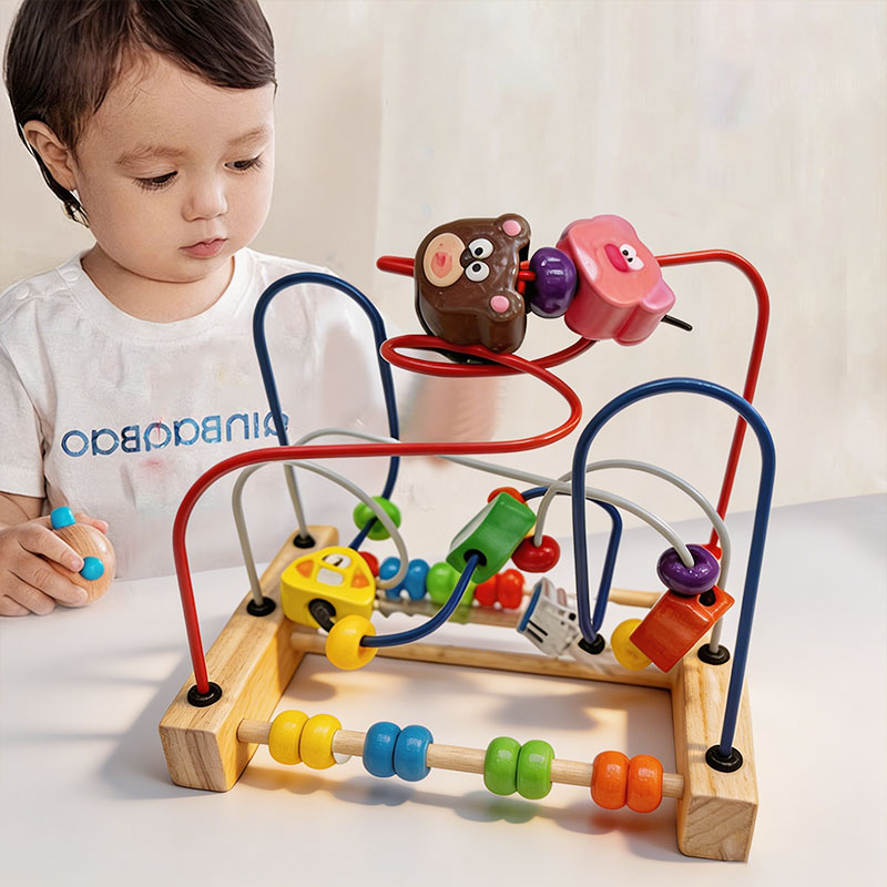Brinquedo De Labirinto De Contas De Madeira Animal Com Quebra-Cabeça Sensorial Montessori De 3 Fios Para Crianças E Pres