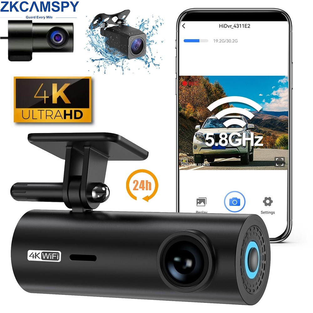 Gravador de Câmera Veicular 4K+1080P com Lente Dupla, Wi-Fi, DVR Automotivo, Câm
