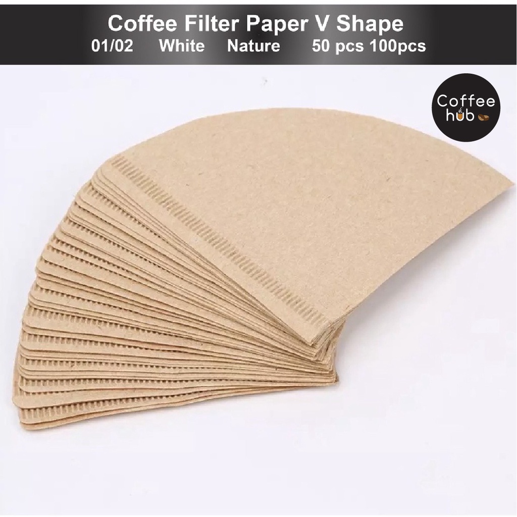 V Shape Brew Liner 50/100 Peças, Material Branco Natural para V60 Dripper 01/02, Acessório de Café Descartável Grau
