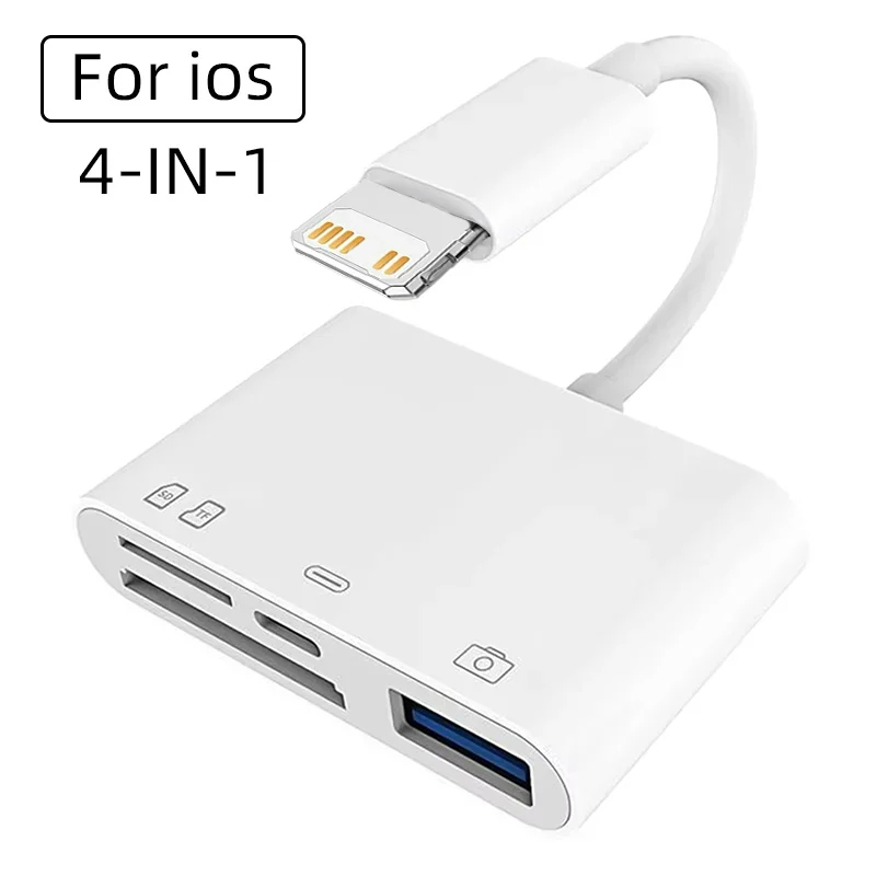 Adaptador OTG iOS 4 Em 1 Lightning Para USB SD TF Leitor De Cartão Suporte Carregamento De Transferência De Fotos iPhone