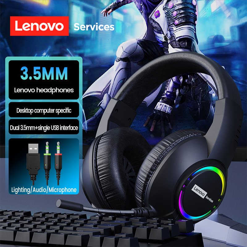 Fones de ouvido Lenovo E08, ajustáveis, confortáveis, com driver de 50 mm, som de alta qualidade, luzes RGB, fones de