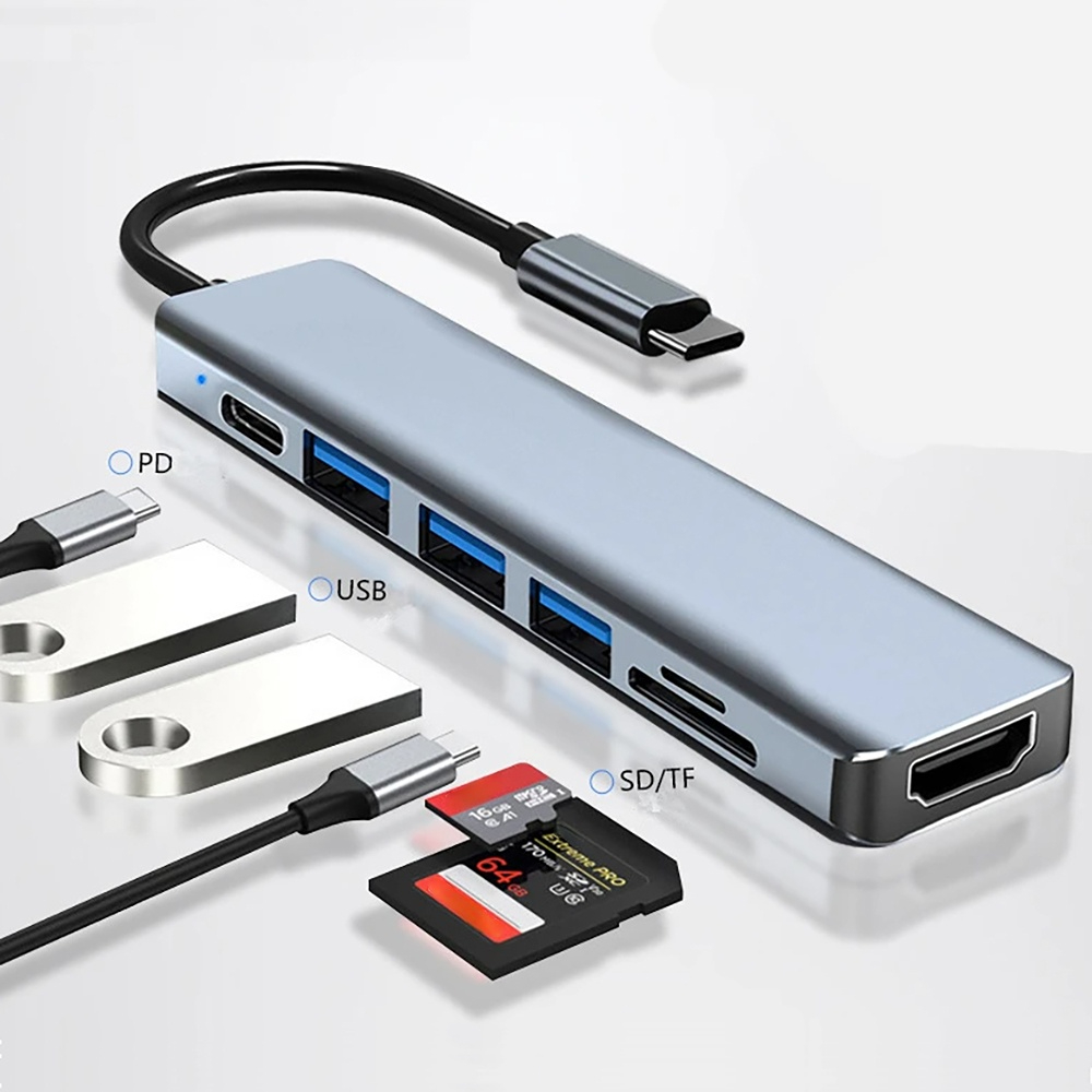 HUB USB C 7 Em 1 3.0 HDMI 4K Vídeo USB2.0 SD TF Leitor De Slot Para Cartão Multi-Portas Carregamento PD PC/Laptops/MacBo
