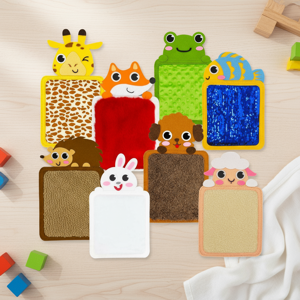 Tapetes Sensoriais de Feltro Educativos para Brinquedos de Aprendizagem de Autismo com Texturas de Animais de Desenho