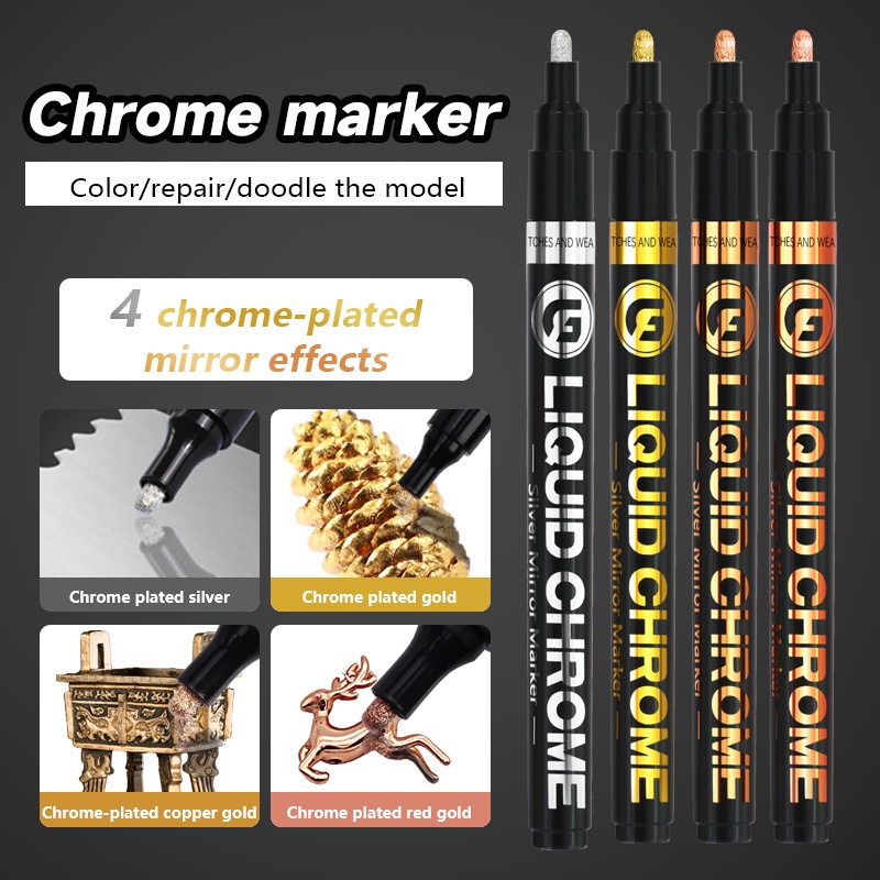 Caneta de Tinta Prata Cromada Impermeável para Reparo Manual, Retoque de Pedra Cerâmica Metálica, Marcador de Ponta