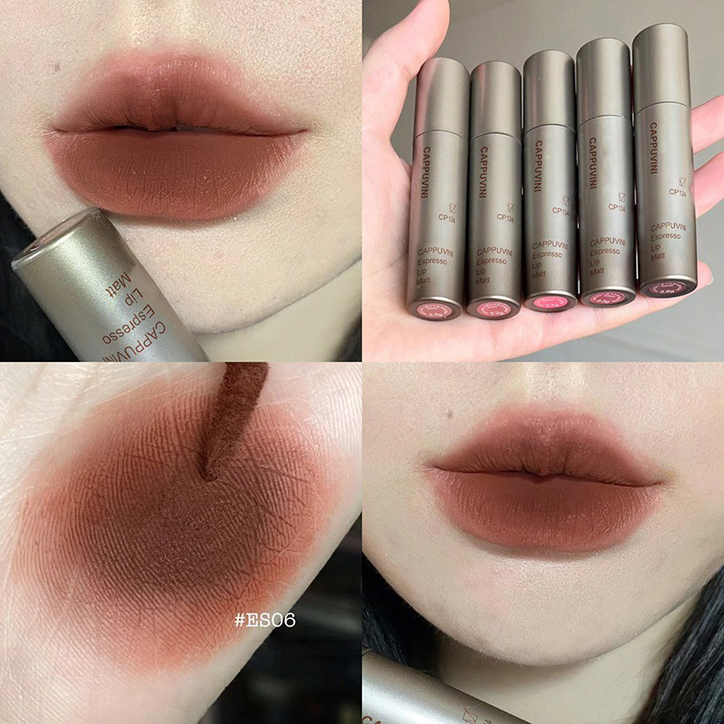 Cappuvini Batom Líquido de Espresso Italiano - Gloss Labial Veludo Matte, Maquiagem de Longa Duração para Outono/Inverno