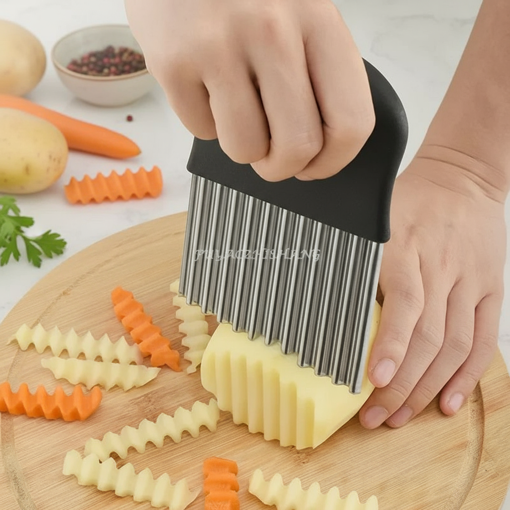 Fatiador Ondulado de Aço Inoxidável para Batata Chips, Massa, Frutas, Legumes, Cortador de Batata Frita, Utensílio de