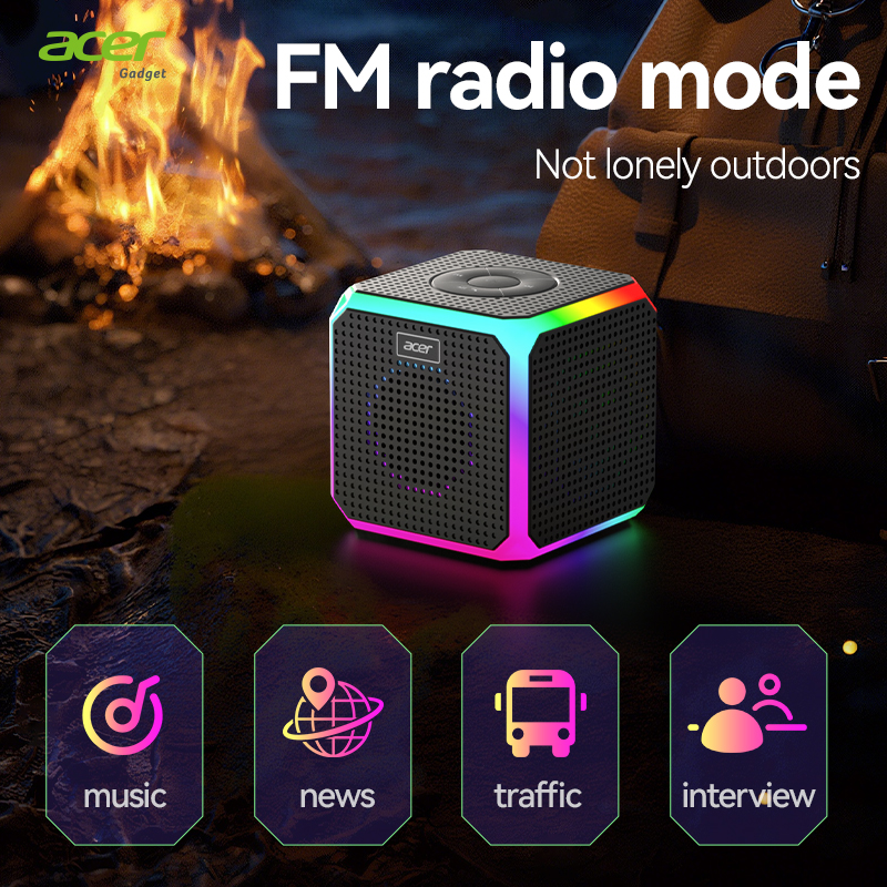 Caixa de Som Mini Bluetooth Acer OSK254 Estéreo TWS 8W Luz RGB AUX Cartão TF USB Reprodução Auto Falante
