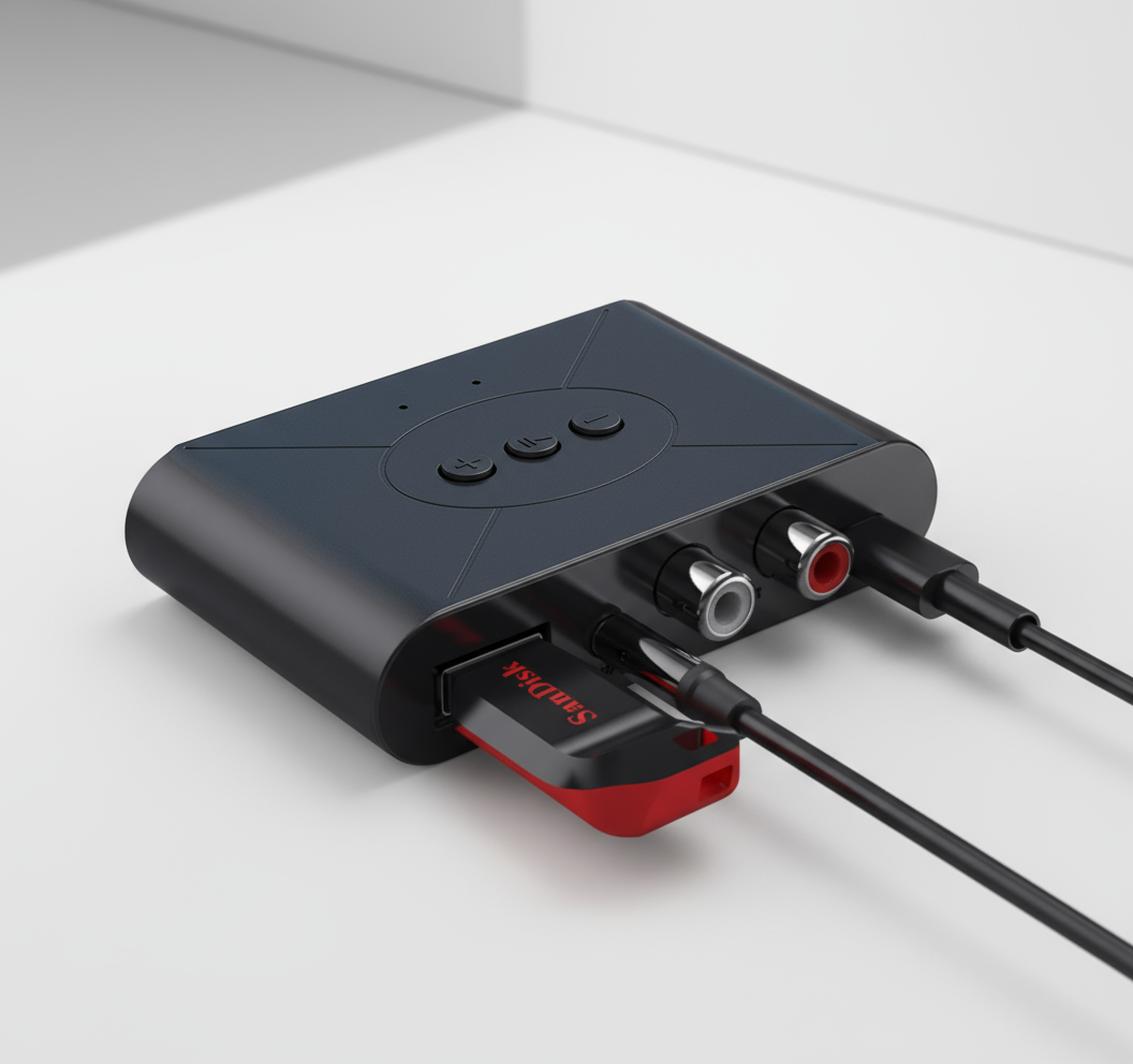 Receptor Bluetooth 5.0 NFC com Saída 3.5mm AUX RCA USB Adaptador Estéreo com Microfone para Caixa de Som Automotivo