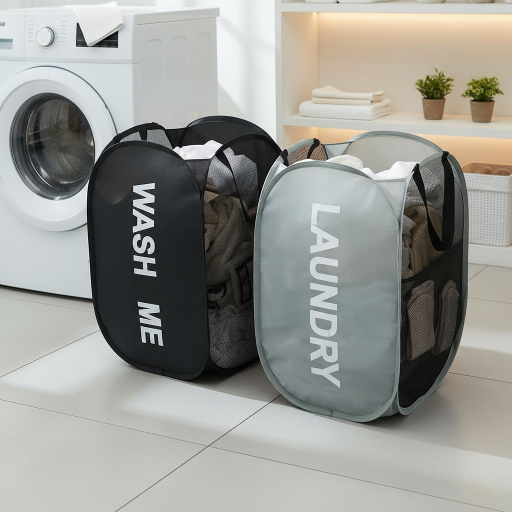 Uma Cesta de Roupa Dobrável de Malha para Pop-Up – Respirável, Dobrável, que Economiza Espaço, para Dormitório, Viagem,