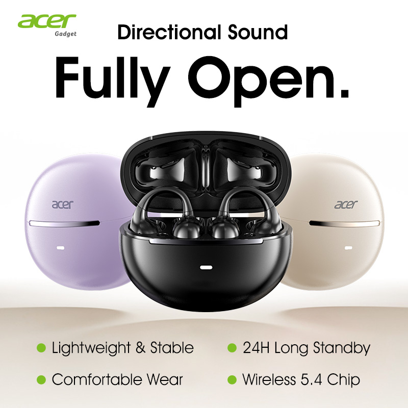 Fone de Ouvido Bluetooth Sem Fio OHR567 Acer, Modelo Clip-On, Condução Aérea, Earbuds, Estéreo, Conector Tipo-C