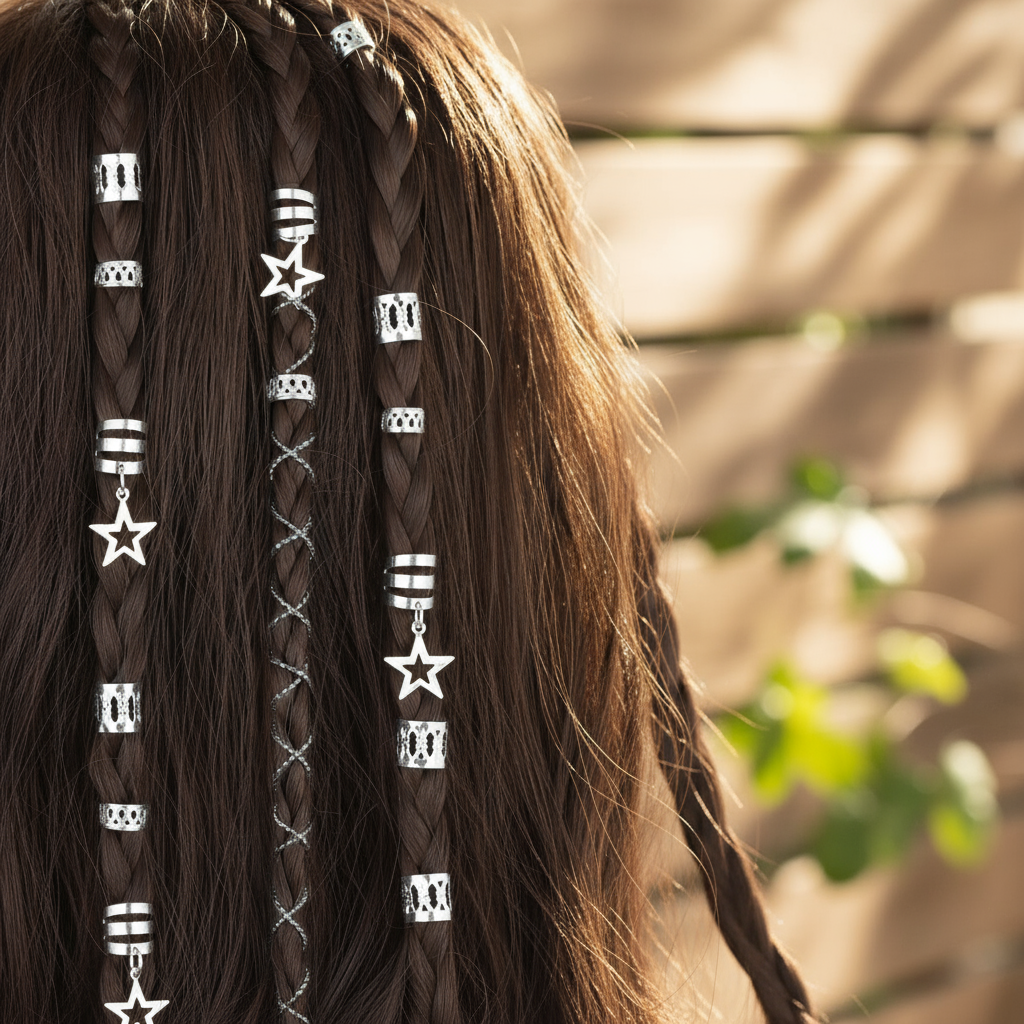 36 peças de anéis de cabelo com pingente de estrela para trança, presilhas decorativas ocas.
