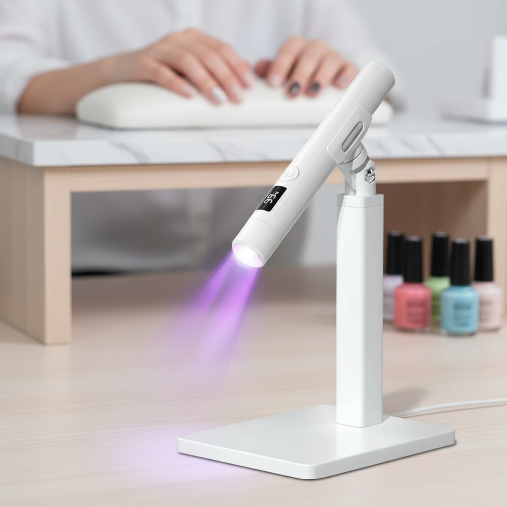 Branco Suporte de Mão com Tela Display para Lâmpada de Unhas 360 Graus Suporte Giratório Bastão Multifuncional para