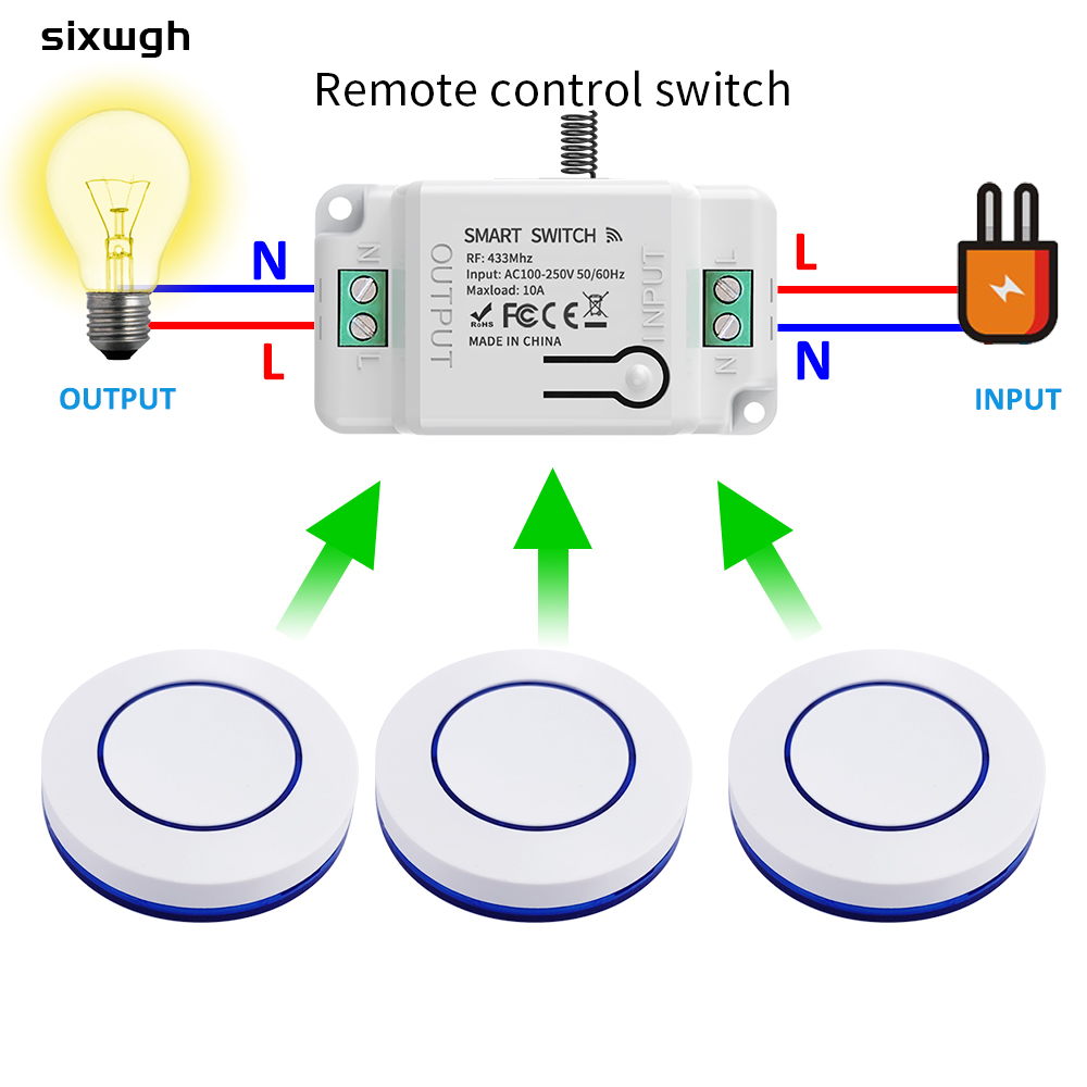 Interruptor de botão de pressão sem fio RF 433MHz para lâmpada de eletrodoméstico em casa, sem necessidade de fiação