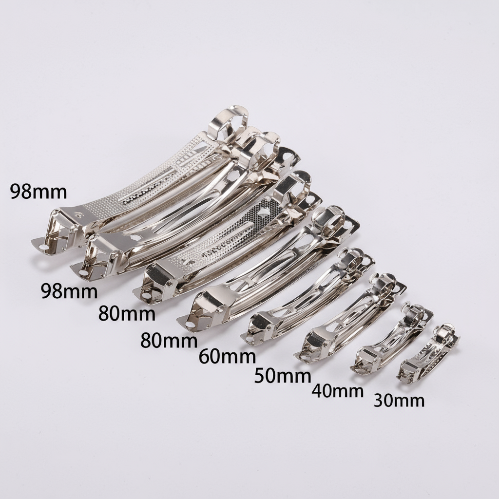 10 peças de grampos de cabelo de ródio - fechos de mola de 3/4/5/6/8/9,8cm para joias DIY, bases de metal em branco