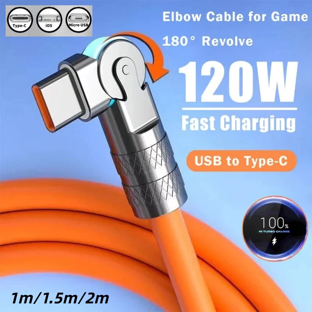 Super Carregador de telefone de cabo de dados giratório de 180° Super Rápido 120W A6 para Huawei, Xiaomi e iPhone