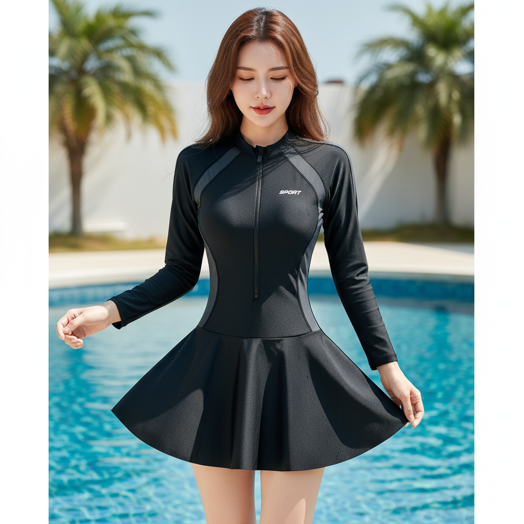 2023 Verão Maiô Feminino Peça Única Biquíni Fundo Roupa de Natação para Piscina Emagrecedora Manga Longa Roupa de Praia