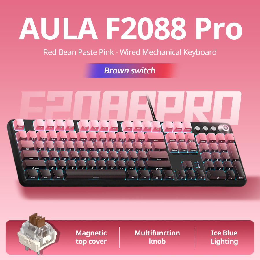 Teclado Mecânico AULA F2088pro – Gravação lateral, gradiente colorido, 108 teclas, switches marrom – Teclado para jogos