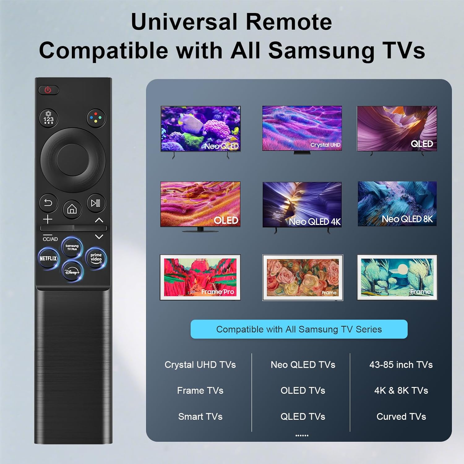 Substituto de Controle Remoto Universal para Samsung BN59-01388A, Compatível com TVs Samsung Smart Curved QLED, com