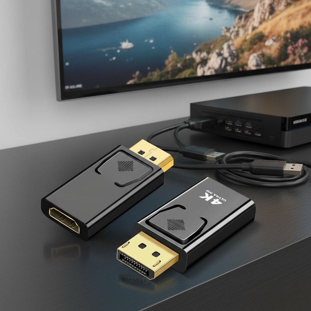 Cabo Adaptador 4K DP para HDMI com Interruptor de Vídeo e Áudio para Computador, TV e Laptop
