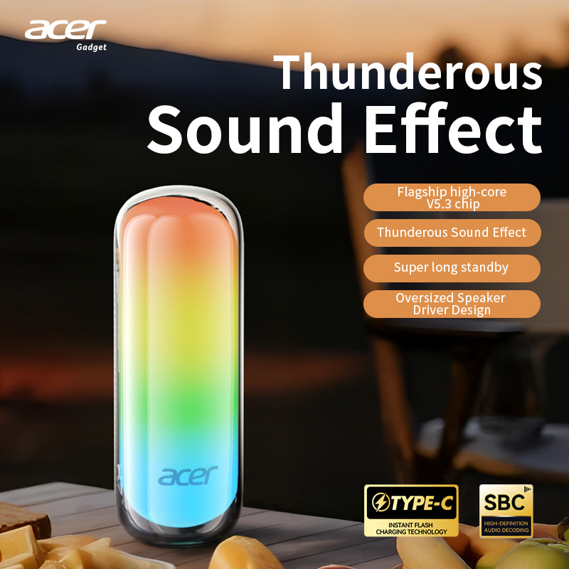 Caixa de Som Bluetooth Portátil Acer OSK253 com Graves Potentes, Estéreo TWS 10W, Rádio FM, AUX, TF, USB, para Festas ao