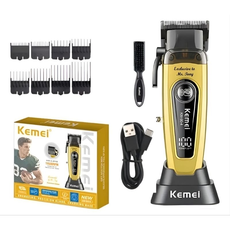7月 mais vendidos: Kemei KM-90-4 máquina de cortar cabelo com lâmina revestida DLC e velocidade de 11.500 RPM