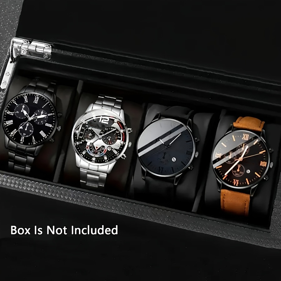Moda Masculina Relógios De Negócios Relógio De Quartzo De Aço Inoxidável Casual Pulseira De Couro Calendário Pulso (Sem