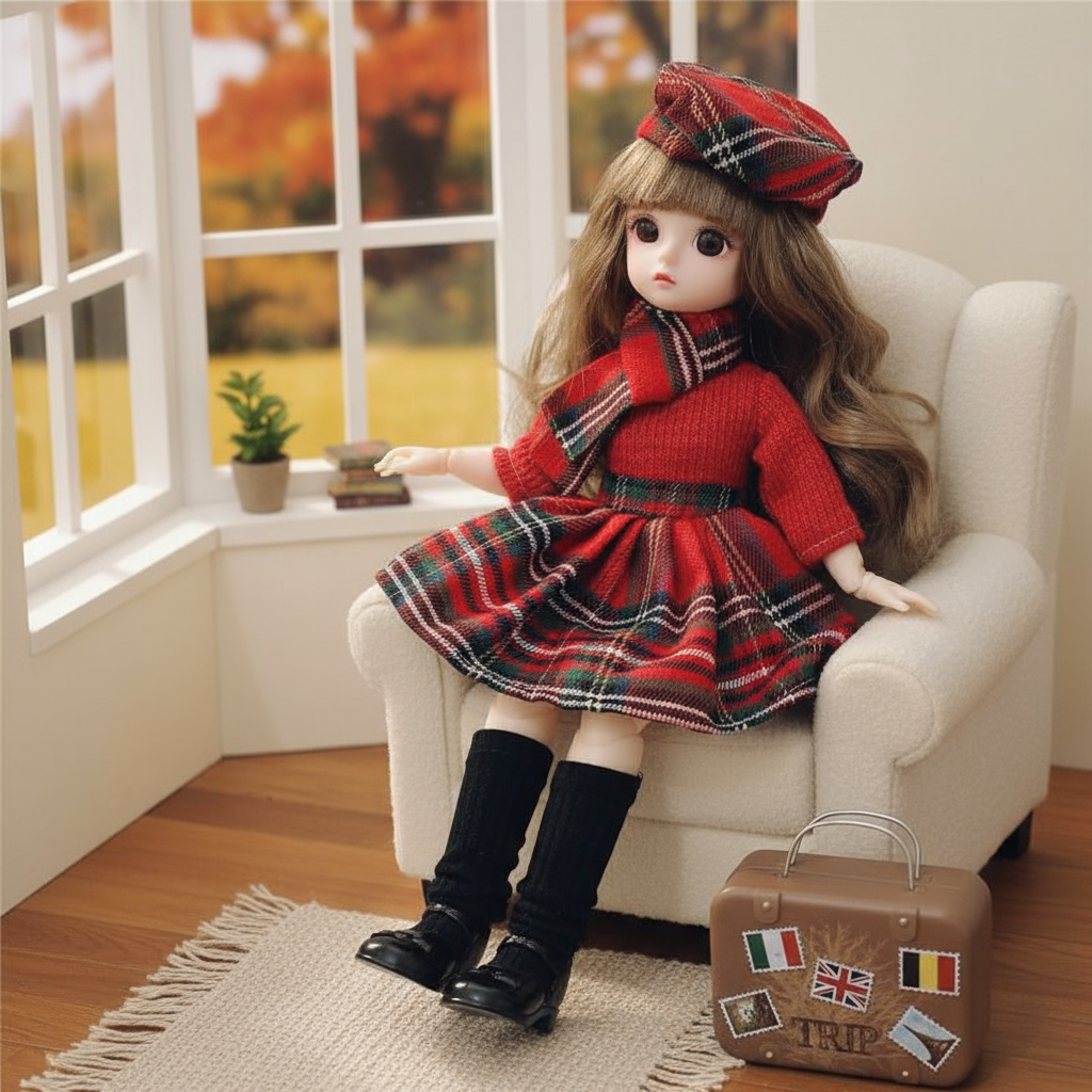 Boneca BJD de 30cm 1/6 de escala - 12 articulações, olhos castanhos e roupa, brinquedo de Natal para vestir