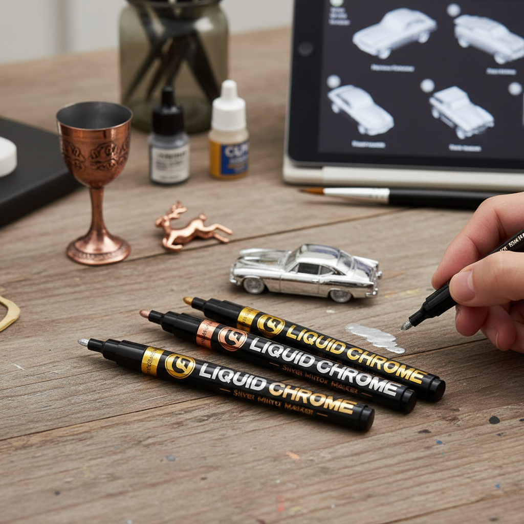 Caneta de tinta prata/dourada para espelho, reparo manual, retoque à prova d'água em metal, pedra, cerâmica, ponta