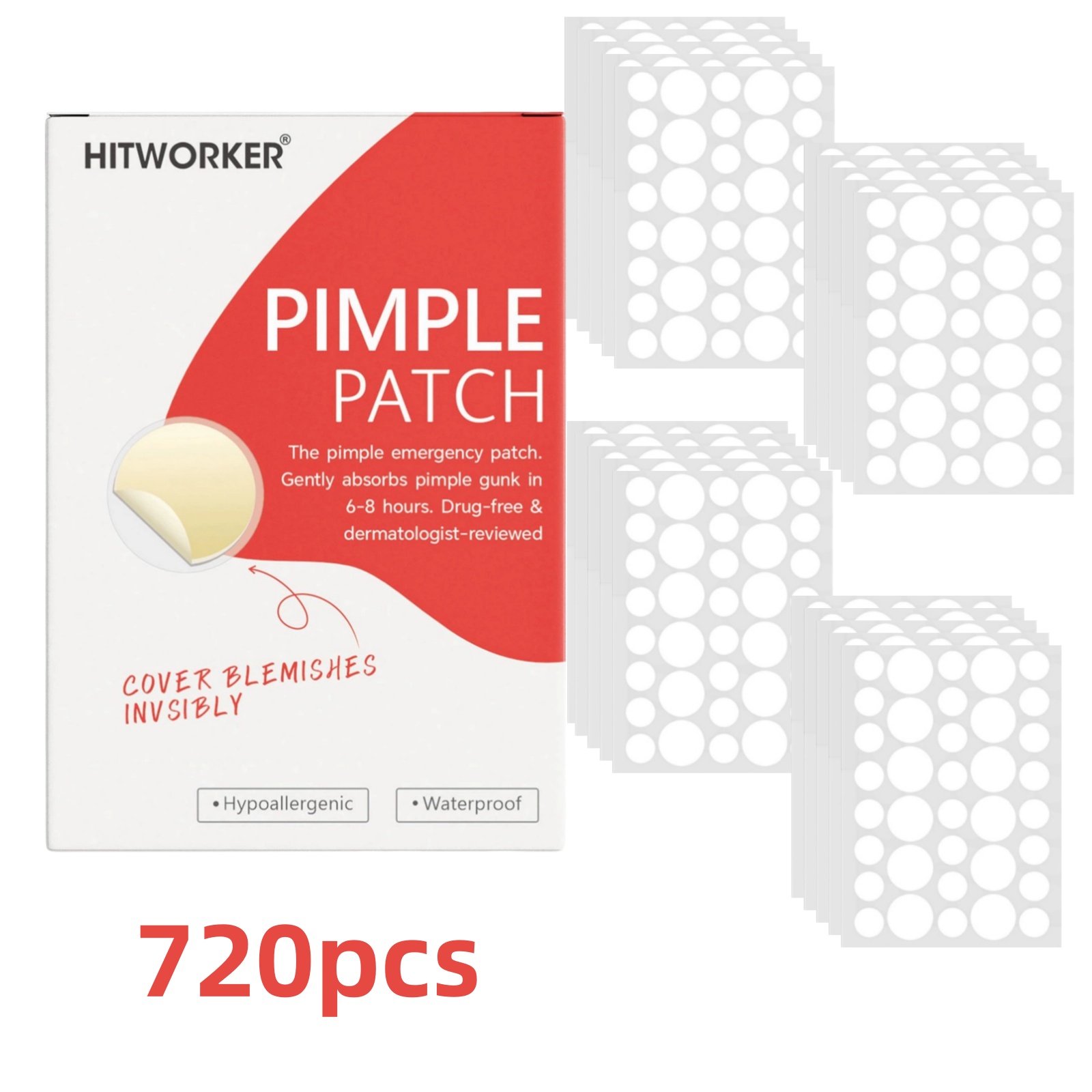 720pcs de Adesivos Invisíveis de Hidrocolóide para Acne | Cobre Manchas, Ultrafino e Adesivo, Disfarça Acne Sem Resíduo