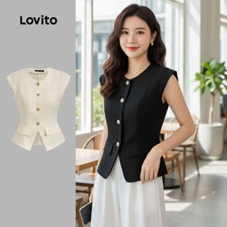 Lovito Regata Feminina Casual Lisa com Botões Frontais LNE38198 Multicolorida em Oferta na Shopee