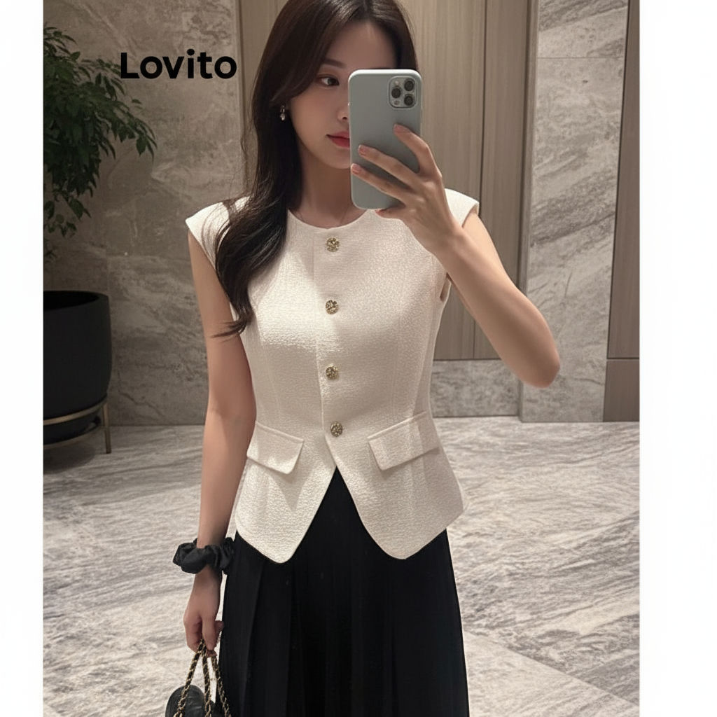 Lovito Regata Feminina Casual Lisa com Botões Frontais LNE38198 (Multicolorido) em Oferta na Shopee